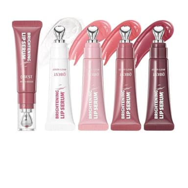 URQT Brightening Lip Serum, Hydrating Glossy Lip Oil with Metal Applicator, Plumping Moisturizing Lip Care Tint, Non-Sticky High Shine Lip Glow for Dry Lips (4PCS)