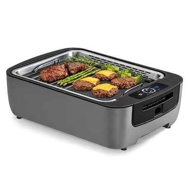 Amornest Smokeless Indoor Grill, Electric Indoor Grill for Korean BBQ with Dual-Turbo Smoke Extractor, LED Smart Display & Dual-Zone Nonstick Grill Plates, 6-Level Temp Control, Dishwasher Safe