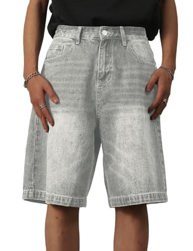 EMMIOL Baggy Jean Shorts Men, y2k Jorts Hip Hop, Comfortable Denim Tears Shorts, High Waisted and Wide Leg, Mens Jeans Loose fit Vintage Hip Hop Streetwear Skateboard Summer