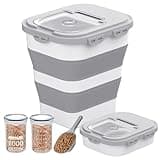 DDMOMMY 35-40 Lbs Airtight Dog Food Storage Container, Collapsible Dog Food Container with Lid, Wheels, Date Track,Large Pet food storage Container for Rice,Flour,Dog Food Scoop and 2PCS Containers