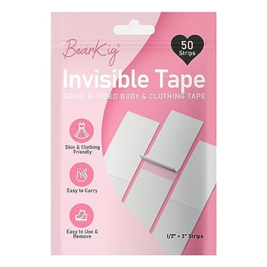BearKig 50-Strips Double-Sided Tape for Fashion, Invisible Clear Fabric Tape for Clothing & Body with All Day Strength, Hypoallergenic for Sensitive Skin