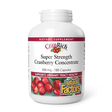 Natural Factors CranRich Super Strength Cranberry Concentrate - Antioxidant Support Supplement with Cranberry Concentrate - Aids Urinary Tract & Bladder Health - 180 Capsules (180 Servings)