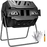 F2C Compost Tumbler Bin 43 Gallon Dual Chamber Compost Bin - Includes Gardening Gloves，BPA Free, Heavy-Duty Steel Frame, Rotating Tumbler with Sliding Doors | (Black)