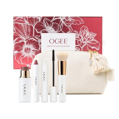 Ogee Minute to Glow - Limited Edition Holiday Makeup Gift Set - Includes 5 Products in 3 Easy Steps - Includes Sculpted Face Stick, Tinted Lip Oil, Mascara & Blender Brush