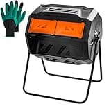 Hourleey Compost Bin Outdoor, 43 Gallon Dual Chamber Tumbling Composting Bin with Sliding Doors, Tumbler Rotating Batch Composter Bin for Garden Kitchen Yard