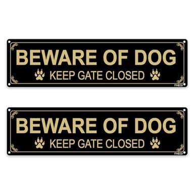 FHEGI Beware of Dog - Keep Gate Closed Sign, 12x3 Inch Rust Free .040 Aluminum Metal Sign, Reflective, Fade Resistant, UV Protected, Weatherproof Warning Dog Sing for Fence Door or Gate (2 Pack)