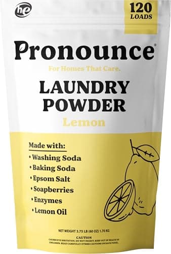 Pronounce Laundry Detergent Powder Alternative | Cleaner Ingredients. Safer for Sensitive Skin. Stain + Smell Fighting. With Essential Oils. HE Safe - 120 Loads (Lemon).