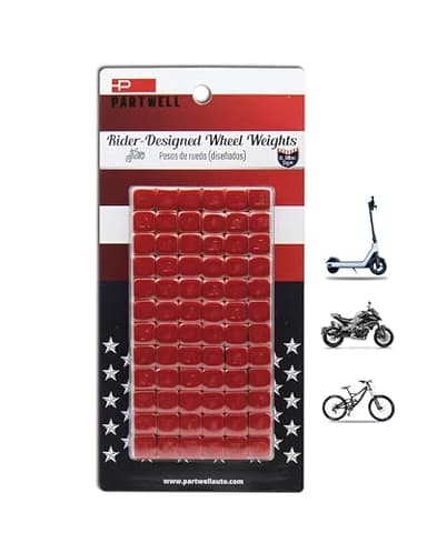 PARTWELL Motorcycle Wheel Weights, 0.18 oz (5 g), 72 Pcs/Box Stick On Vibration Resistant Adhesive Balance Weights for Street & Racing Wheels (Red)