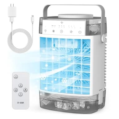 Portable Air Conditioners,Portable AC Unit,1600ml Dual Tank Evaporative Air Cooler,3 Speed 2 Mist Modes,Personal Mini Desktop Cooling Fan with Remote Adapter,7 Lights,3 Timer for Room Office RV Car