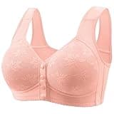 Daisy Lace Bras for Women Front Closure No Underwire Comfort Senior Wireless Snap Closing Bra Pink 42C