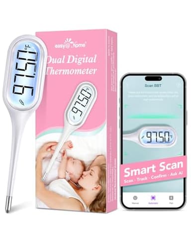 Digital Basal Body Thermometer: Easy@Home Accurate BBT for Ovulation Tracking & Fast Oral Thermometer with Large LCD Backlit Display | 1/100th Degree High Precision & Memory Recall | EBT-013