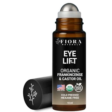 Organic Castor Oil and Frankincense Roll On – 100% Pure Hexane Free Eye Oil for Under Eye, Reduces Wrinkles, Dark Circles & Puffiness, Frankincense Essential Oil for Face Roller by Fiora Naturals