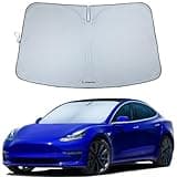 Magnelex Tesla Windshield Sunshade for Model 3/Y | Reflective 240T Material Sun Shade with Mirror Cut-Out | Foldable Sun Shield