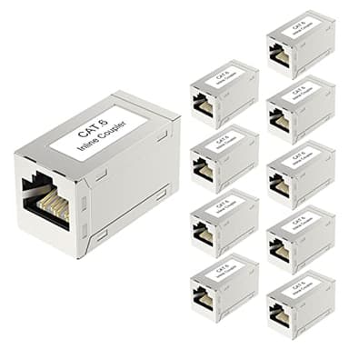 VCELINK RJ45 Cat6 Coupler Shielded 10-Pack, Ethernet Cable Extender CAT6/CAT5E/CAT5 Inline Coupler PoE Female to Female Connector in Silver