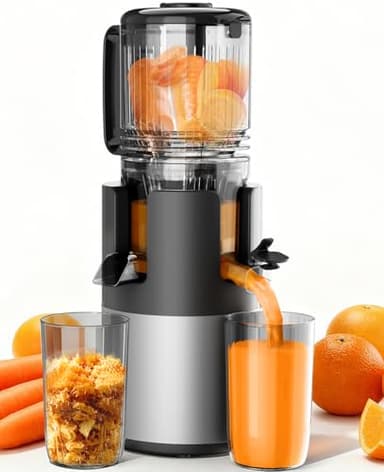 Cold Press Juicer Machines, High Nutrient Retention, 99% Juice Yield, 5.3" Wide Feed Chute for Whole Fruits & Vegetables, Quiet Slow Masticating Juicer, BPA-Free, Easy to Clean