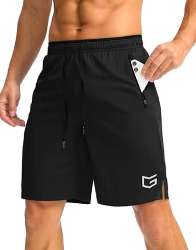 G Gradual Men's Gym Shorts wtih Zipper Pocket 9" Athletic Basketball Mesh Shorts for Men Workout Quick Dry Lightiweight(Black,M)