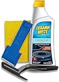 Cerama Bryte Glass Cooktop Cleaner Combo Kit with POW-R Grip, Scraper, Pad Removes Tough Stains, Stovetop Cleaner for Glass - Ceramic Surfaces, 10 Ounces, 4 Piece