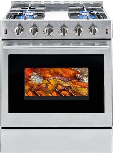 Freestanding Gas Range Stove 30 inch Gas Cooktop Stove 4 Burners 42000BTU 5.56 cu.ft. 3 Layers Large Convection Oven,Heavy Duty Stainless Steel Tempered Glass Door