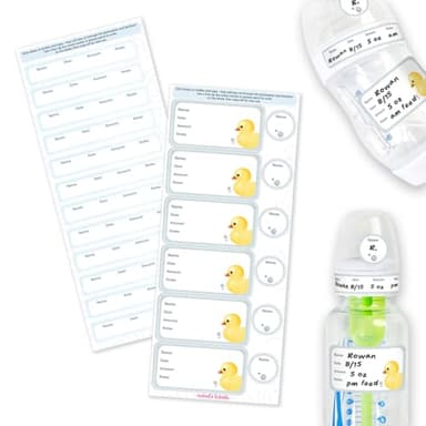 Mabel’s Labels Baby Bottle Labels – 24 Customizable Write-and-Wipe Name Labels for Daycare, Milk Storage & Bottles – Reusable, Dishwasher, Sterilizer & Microwave Safe – Rubber Ducky