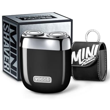 yoose Alloy Mini Shaver, Portable Electric Razor for Men, IPX7 Waterproof, Dry Shave, USB-C Rechargeable, Easy to Clean Magnetic Detachable Head, Cordless Electric Shaver, 60 Mins Runtime, Black
