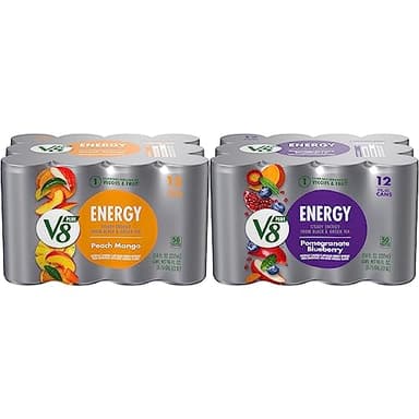 V8 Energy Variety Pack 24 Count, Peach Mango & Pomegranate Blueberry, 8 FL Oz Can (2 Packs of 12)