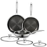 6 Pieces Stainless Steel Frying Pan Set with Lids, Honeycomb Nonstick Frying Pan Set 3 Pcs,Induction Skillet Set Egg Omelette Frying Pan Set W/Lid, Induction Compatible, PFOA Free