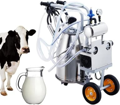 Cow Milking Machine Portable, 55KPA 15000 RPM Milking Equipment with 25 L/6.6 gal Stainless Steel Bucket, Electric Milker Machine 5-8 Cows Per Hour with Silicone Cups and Tubes for Cows and Goats