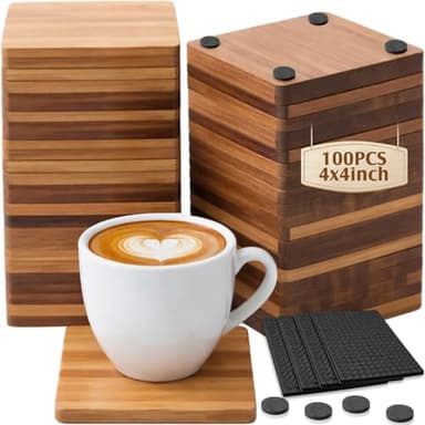 Acellegic 100 Pcs Unfinished Wood Coasters for Crafts, 4 Inch Blank Square Acacia Wood Coasters for Crafts with Non-Slip Dots for DIY Stained Painted Engraving Wedding Valentine Home Decoration