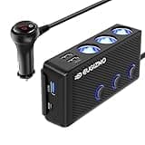 EUGIZMO Cigarette Lighter Plug Splitter, 200W 3 Socket Car Cigarette Lighter Adapter USB Charger Extension Cord Multi Port Power Plug 12V/24V Splitter with LED Voltage Display Independent Switches