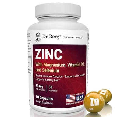 Dr. Berg Zinc 30mg Enhanced with Magnesium, Vitamin D3, Selenium, & Copper - Zinc Supplements for Men & Women - Chelated Zinc for Immune, Skin, Hair, & Nails Support* - 60 Capsules
