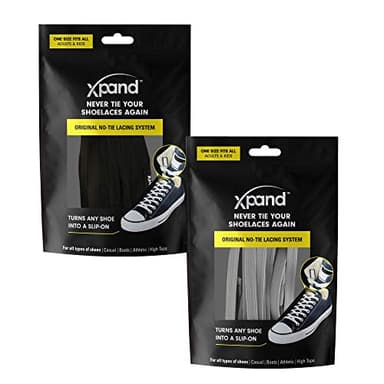 Xpand No Tie Shoelaces System with Elastic Laces - One Size Fits All Adult and Kids Shoes 2-Pack