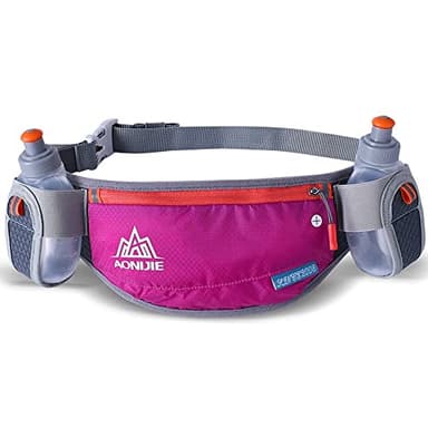 AONIJIE Running Hydration Belt with 2 Water Bottles, Waterproof & Bounce-Free Waist Pouch for Runners, Fanny Pack Fit 6.8 Inches Phones for Jogging, Cycling, Climbing and Hiking (Rose)