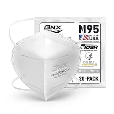 BNX N95 Mask NIOSH Certified MADE IN USA Particulate Respirator Protective Face Mask (20-Pack, Approval Number TC-84A-9315 / Model H95W) White