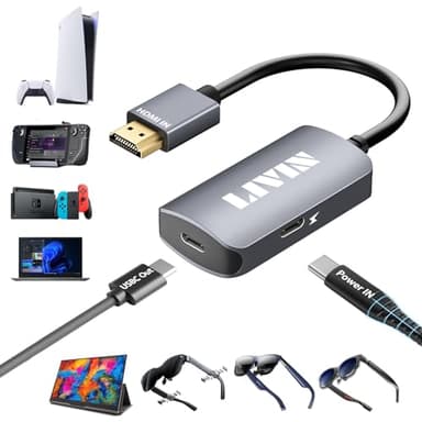 HDMI to USB C Adapter (4K@60Hz) Portable Monitor, AR Glasses XREAL One、Air 2 Pro/VITURE Pro/RayNeo Air 2s/Rokid, HDMI Male(Source) to USB C Female(Display) Laptop,Switch,ROG Ally,Steam Deck,PS4/5,Xbox