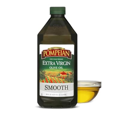 Pompeian Smooth Extra Virgin Olive Oil - 68 fl oz - 2 L - First Cold Pressed Olive Oil for Cooking - Smooth Taste for Sauteing, Stir-Frying, and Baking
