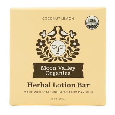 Moon Valley Organics Herbal Lotion Bar in Coconut Lemon, Moon Melt Bar, Calendula and Comfrey, Beeswax, Heal and Restore Chapped Skin, Soothing