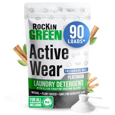 Rockin' Green Laundry Detergent, Plant based, All Natural Laundry Detergent Powder, Vegan and Biodegradable Odor Fighter, Safe for Sensitive Skin (Active Wear 90 Loads - Freshwood Mac)