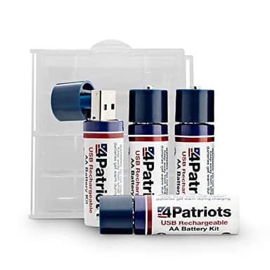 4Patriots USB-Rechargeable AA Batteries: 500 Cycles, 1,200 mAh Lithium-Polymer Battery - 4 Pack