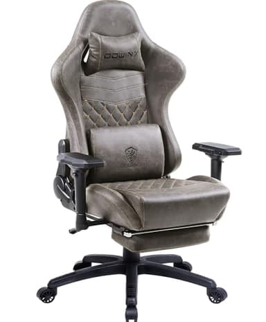 Dowinx Gaming Chair Big and Tall, Ergonomic Computer Chair with 4D Armrests and Footrest Massage Lumbar Support, High Back Comfortable Gamer Chair for Adults 350Lbs PU Leather for Office Game, Brown