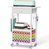 Snughome Craft Cart Compatible with Cricut Maker, Craft Organizers and Storage Cart，Craft Cart Organizer Table with Drawer and 28 Vinyl Roll Holders, White, 23.6"(L) x 9.5"(D) x 31.7"(H)