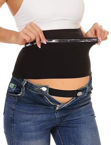 Rheane Belly Bands For Pregnant Women Jeans, Maternity Jeans Belly Band, Maternity Pants Bands With Extender (Black 2)