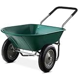 Best Choice Products Dual-Wheel Home Utility Yard Wheelbarrow Garden Cart w/Built-in Stand for Lawn, Gardening, Construction - Green