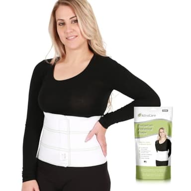 AltroCare Postpartum & Post Surgery Abdominal Binder. 3-Panel belly band for recovery after childbirth, hysterectomy, tummy tuck, hernia, diastasis recti. Size S/M (30" to 45"). Made in USA.