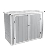 UDPATIO 41 Cu.Ft Horizontal Storage Shed Outdoor, Weatherproof Resin Storage Shed with Floor Thickened, Gas Spring, Lockable Doors for Trash Can Storage, Tools, Lawn Mower, for Patio,（light grey）