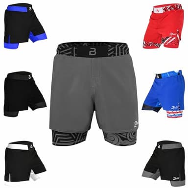 2BOLD MMA Shorts Men’s BJJ, Grappling, JIU-Jitsu, NO-GI Cross Training, Built in Compression Running Shorts (US, Alpha, Large, Regular, Regular, Grey-Inner)