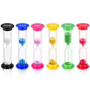 Sand Timer, KISEER 6 Pcs Colorful Hourglass Sandglass Sand Clock Timers Set 30sec / 1min / 2mins / 3mins / 5mins / 10mins for Brushing Children's Teeth, Cooking, Game, School, Office