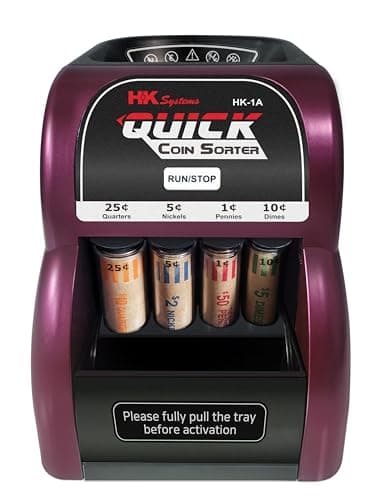 HK SYSTEMS HK-1A, USD Coin Sorter, Sorts 260 Coins Per Minute into Coin Wrappers, 1 Row Coin Wrapper Tubes Included