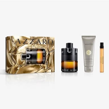 Azzaro The Most Wanted Parfum - Intense Mens Cologne Set ($205 Value) - 3-Piece Set with Full Size + Travel Size Fragrances, Hair & Body Wash - Lasting Wear