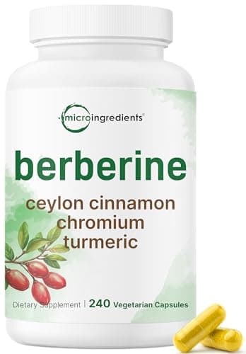 Berberine with Ceylon Cinnamon, Chromium, & Turmeric, 240 Veggie Capsules | Berberine HCl Supplement + Turmeric Root & Cinnamon Bark Extract | Non-GMO, Gluten Free