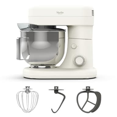 Martha Stewart 5.3Qt Stand Mixer, 12-Speed Tilt-Head Electric Kitchen Mixer with Stainless Steel Bowl, Dough Hook, Whisk & Beater, Splash Guard, Ideal for Baking Bread, Cake & Whipping, Linen Cream